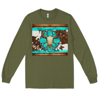 Army Green bull skull and turquoise cowhide tumbler Long Sleeve Tee - Artiststas
