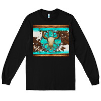 Black bull skull and turquoise cowhide tumbler Long Sleeve Tee - Artiststas