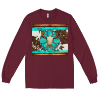 Burgundy bull skull and turquoise cowhide tumbler Long Sleeve Tee - Artiststas
