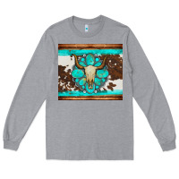 Heather Grey bull skull and turquoise cowhide tumbler Long Sleeve Tee - Artiststas