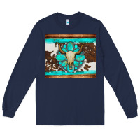 Bull Skull And Turquoise Cowhide Tumbler Long Sleeve Tee | Teevron