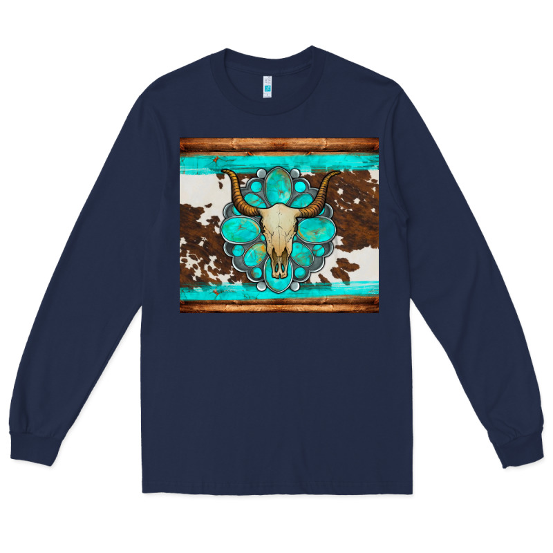 Bull Skull And Turquoise Cowhide Tumbler Long Sleeve Tee by Artiststas | Teevron