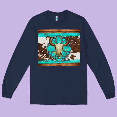 Bull Skull And Turquoise Cowhide Tumbler Long Sleeve Tee Designed By Artiststas