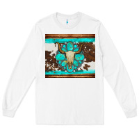 White bull skull and turquoise cowhide tumbler Long Sleeve Tee - Artiststas