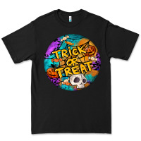Black Trick Or Treat Hallowen Round Premium Tee - LillyAllenDesigns