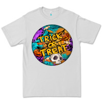 Dove Grey Trick Or Treat Hallowen Round Premium Tee - LillyAllenDesigns