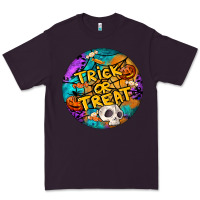 Plum Trick Or Treat Hallowen Round Premium Tee - LillyAllenDesigns