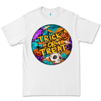 White Trick Or Treat Hallowen Round Premium Tee - LillyAllenDesigns