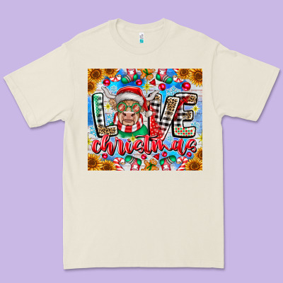 Love Christmas Highland Cow Premium Tee Designed By Cowhidedigitalart