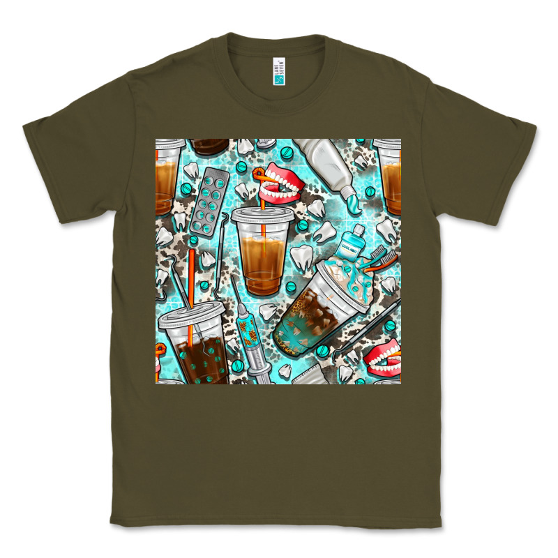 Dentist Coffee Cups Toothpaste And Teeth With Cowhide Seamless Pattern Classic Tee by BundleAndBundleShop | Teevron
