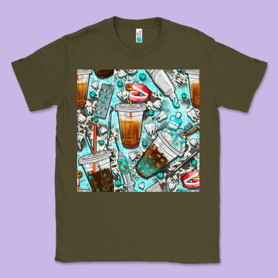 Dentist Coffee Cups Toothpaste And Teeth With Cowhide Seamless Pattern Classic Tee Designed By Bundleandbundleshop