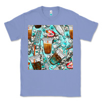 Colony Blue dentist coffee cups toothpaste and teeth with cowhide seamless pattern Classic Tee - BundleAndBundleShop