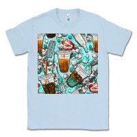 Dusty Blue dentist coffee cups toothpaste and teeth with cowhide seamless pattern Classic Tee - BundleAndBundleShop