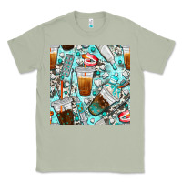 Matcha dentist coffee cups toothpaste and teeth with cowhide seamless pattern Classic Tee - BundleAndBundleShop