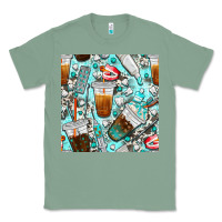 Sage dentist coffee cups toothpaste and teeth with cowhide seamless pattern Classic Tee - BundleAndBundleShop