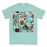 Seafoam dentist coffee cups toothpaste and teeth with cowhide seamless pattern Classic Tee - BundleAndBundleShop
