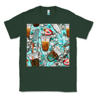 Sports Green dentist coffee cups toothpaste and teeth with cowhide seamless pattern Classic Tee - BundleAndBundleShop
