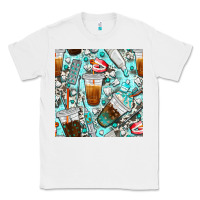 White dentist coffee cups toothpaste and teeth with cowhide seamless pattern Classic Tee - BundleAndBundleShop