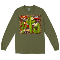 Army Green aztec cowhide cactus background Long Sleeve Tee - Artiststas