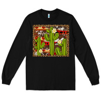 Black aztec cowhide cactus background Long Sleeve Tee - Artiststas