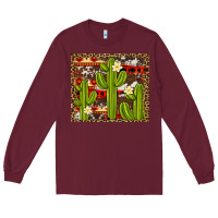 Burgundy aztec cowhide cactus background Long Sleeve Tee - Artiststas