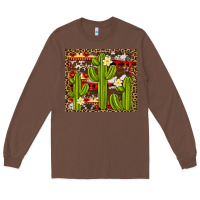 Chestnut aztec cowhide cactus background Long Sleeve Tee - Artiststas