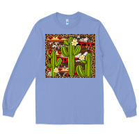 Colony Blue aztec cowhide cactus background Long Sleeve Tee - Artiststas