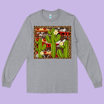 Aztec Cowhide Cactus Background Long Sleeve Tee Designed By Artiststas