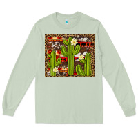 Matcha aztec cowhide cactus background Long Sleeve Tee - Artiststas