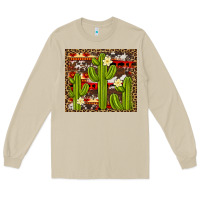 Mushroom aztec cowhide cactus background Long Sleeve Tee - Artiststas
