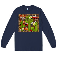 Navy aztec cowhide cactus background Long Sleeve Tee - Artiststas