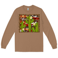 Toasted Coconut aztec cowhide cactus background Long Sleeve Tee - Artiststas
