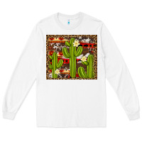 White aztec cowhide cactus background Long Sleeve Tee - Artiststas
