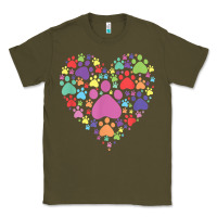 Army Green heart paw print dog cat lover valentines day t shirt Classic Tee - linhVisuals