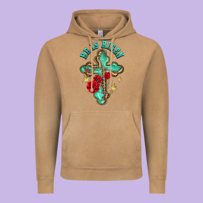 He Is Risen Cross With Roses Vintage Hoodie Designed By Barkaloodesign