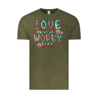 Vintage Olive love more worry less Vintage Tee - RacoonDesign