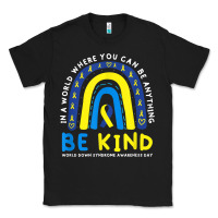 Black be kind down syndrome awareness blue ribbon rainbow march 21 t shirt Classic Tee - linhVisuals