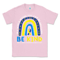Bubblegum Pink be kind down syndrome awareness blue ribbon rainbow march 21 t shirt Classic Tee - linhVisuals