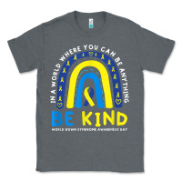 Charcoal Heather be kind down syndrome awareness blue ribbon rainbow march 21 t shirt Classic Tee - linhVisuals