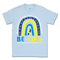 Dusty Blue be kind down syndrome awareness blue ribbon rainbow march 21 t shirt Classic Tee - linhVisuals