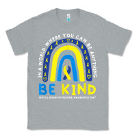 Heather Grey be kind down syndrome awareness blue ribbon rainbow march 21 t shirt Classic Tee - linhVisuals