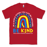 Red be kind down syndrome awareness blue ribbon rainbow march 21 t shirt Classic Tee - linhVisuals