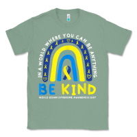 Sage be kind down syndrome awareness blue ribbon rainbow march 21 t shirt Classic Tee - linhVisuals
