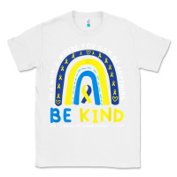 White be kind down syndrome awareness blue ribbon rainbow march 21 t shirt Classic Tee - linhVisuals