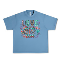 Pebble Blue love more worry less Urban Heavy Tee - RacoonDesign