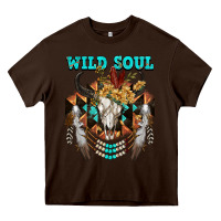 Chocolate Brown Wild Soul Bull Skull Heavy Core Tee - FaDigitalArtStudio