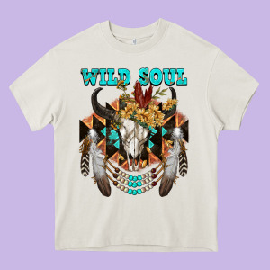 Wild Soul Bull Skull Heavy Core Tee Designed By Fadigitalartstudio