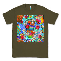 Army Green hippie coffee cups and flowers and peace seamless pattern bbs Classic Tee - BundleAndBundleShop