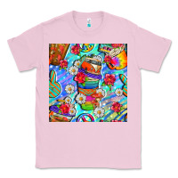 Bubblegum Pink hippie coffee cups and flowers and peace seamless pattern bbs Classic Tee - BundleAndBundleShop