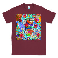 Burgundy hippie coffee cups and flowers and peace seamless pattern bbs Classic Tee - BundleAndBundleShop